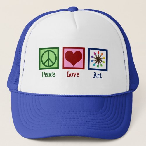 Peace Love Art Teacher Cute Paintbrush Trucker Hat