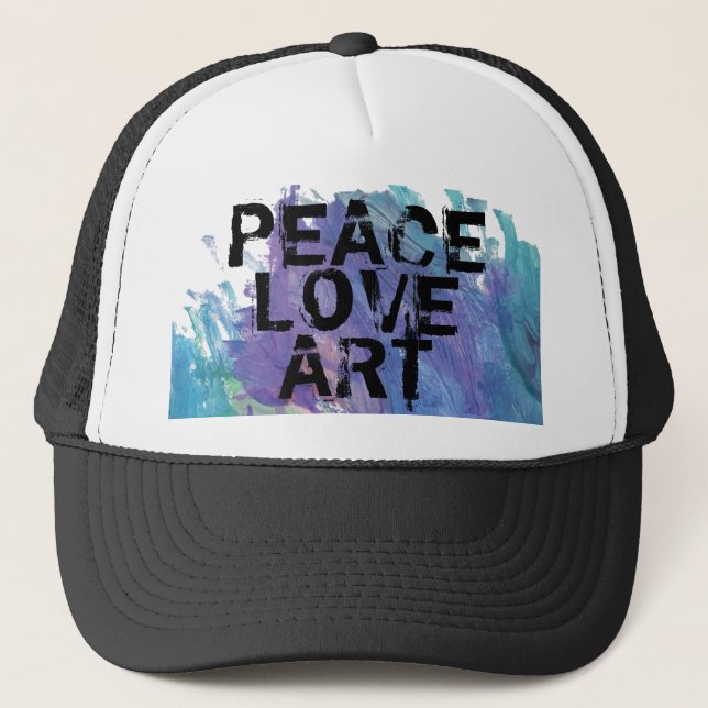 PEACE LOVE ART type  + painting background | Trucker Hat (Front)