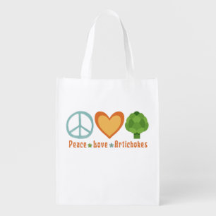 Peace Love Artichokes Vegan Veggie Hippie Foodie Grocery Bag