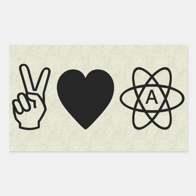 Peace Love Atheism Rectangular Sticker (Front)