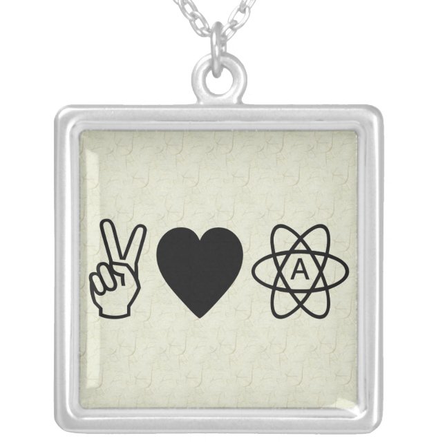 Peace Love Atheism Silver Plated Necklace (Front)