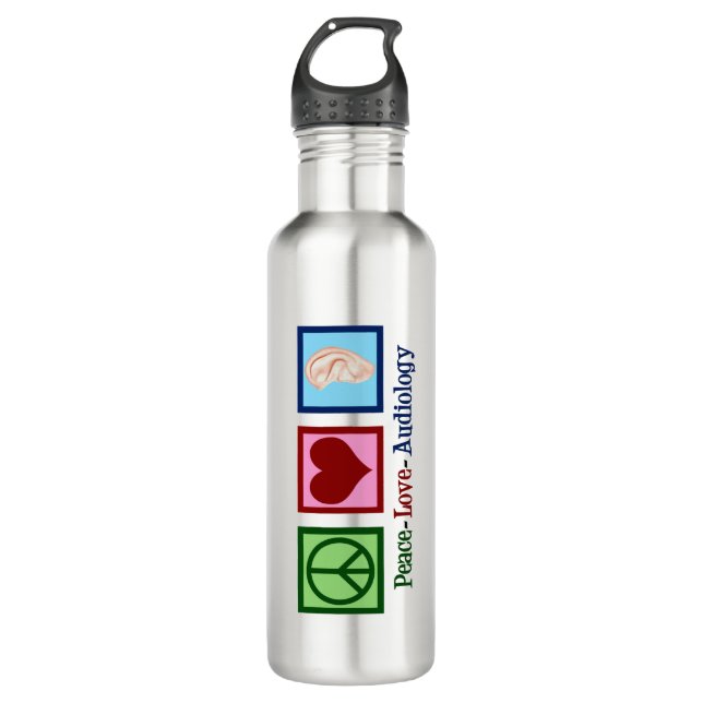 Peace Love Audiology Cute Audiologist Stainless Steel Water Bottle (Front)