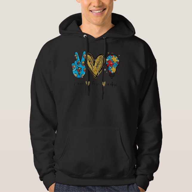 Peace Love Autism Cool Awareness Asd Hippie Men Wo Hoodie (Front)