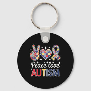 Peace Love Autism In April We Wear Blue For Autism Keychain