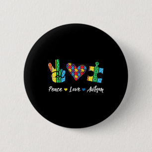 Peace Love Autism Puzzle Awareness Autistic Men Wo Button