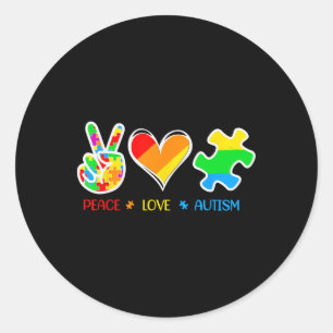 Peace Love Autism Puzzle Pieces Ribbon Autism Awar Classic Round Sticker