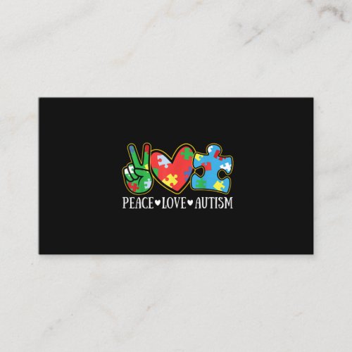 Peace Love Autism Puzzle Ribbon Autism Awareness Business Card