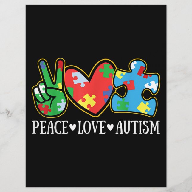 Peace Love Autism Puzzle Ribbon Autism Awareness Letterhead (Front)