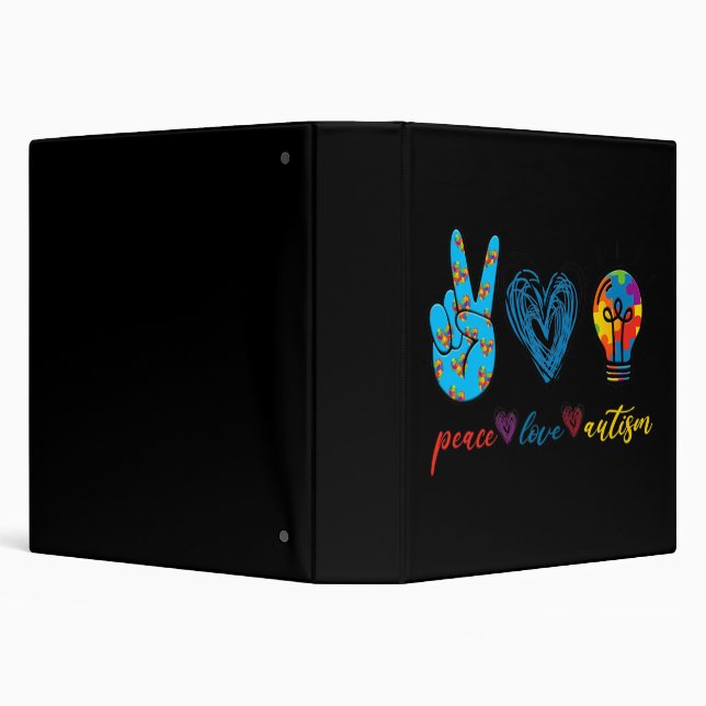 Peace Love Autism Puzzle Ribbon Autism Awareness P 3 Ring Binder (Background)
