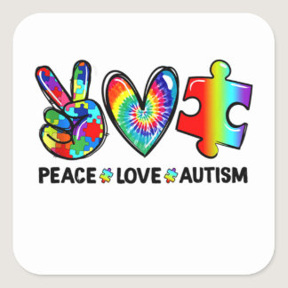 Peace Love Autism Puzzle Ribbon Autism Awareness Square Sticker