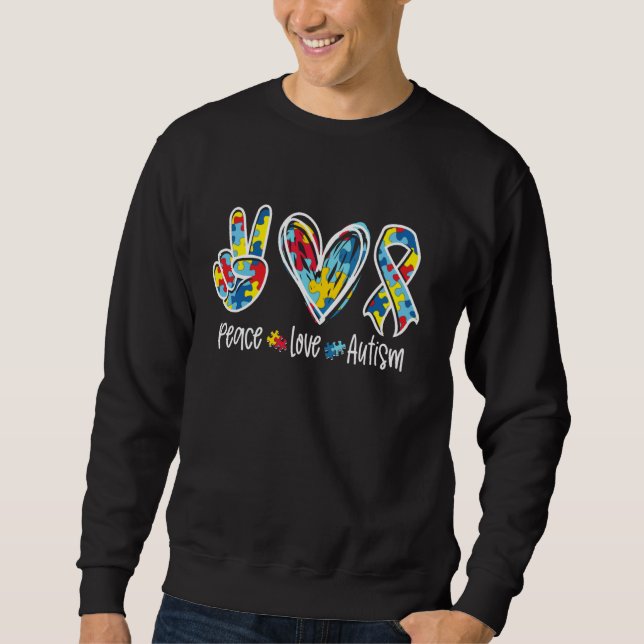 Peace Love Autism Tee Support Autism Awareness Puz (Front)