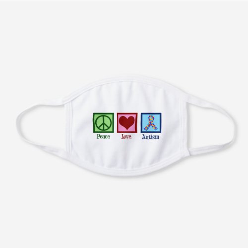 Peace Love Autism White Cotton Face Mask