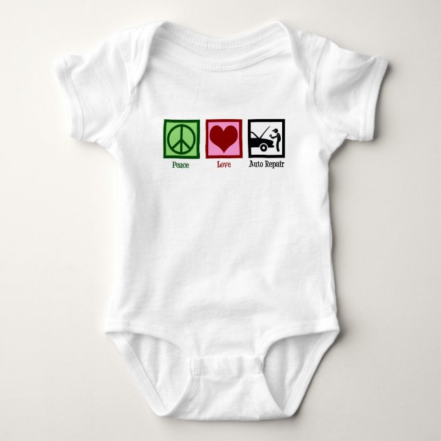 Peace Love Auto Repair Car Mechanic Baby Bodysuit (Front)