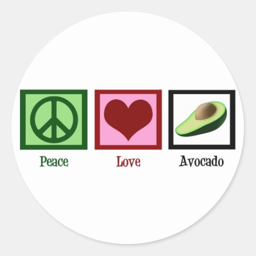 Peace Love Avocado Classic Round Sticker