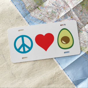 Peace Love Avocado (white background) License Plate