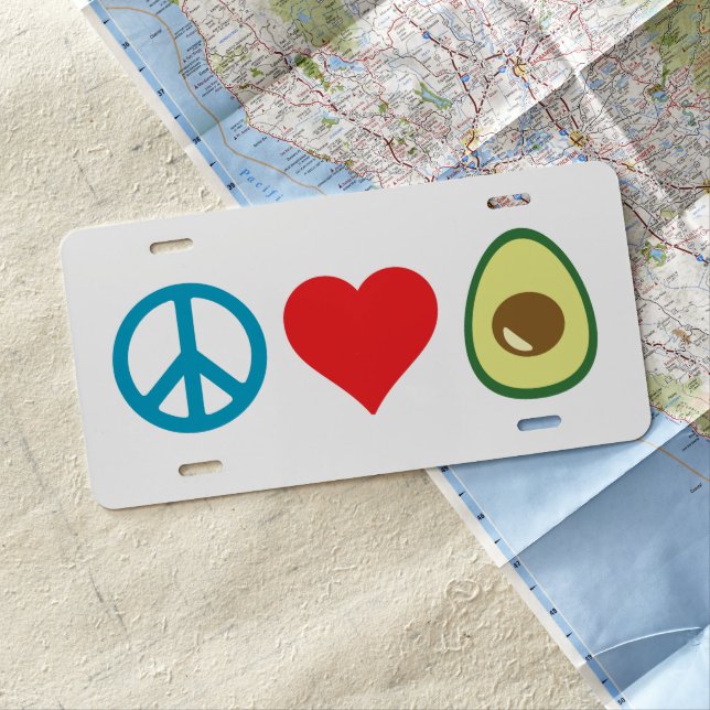 Peace Love Avocado (white background) License Plate (In Situ)
