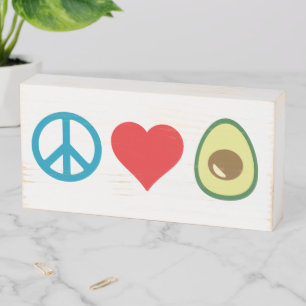 Peace, Love, Avocado white Wooden Box Sign