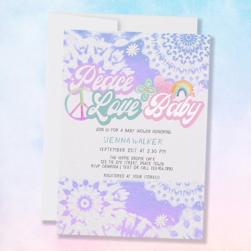 Peace Love Baby Groovy Pastel Tie Dye Baby Shower Invitation