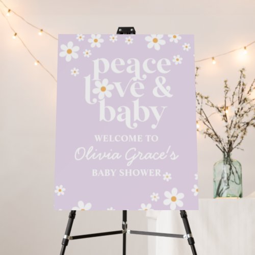 Peace Love Baby lilac Daisy Shower Welcome Poster