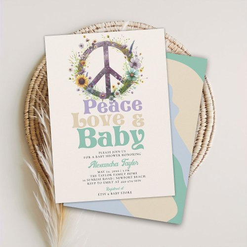 Peace Love Baby Wildflowers Neutral Baby Shower Invitation