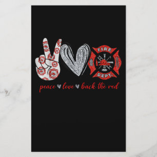 Peace Love Back Red   Funny Firefighter Lover Gift Stationery