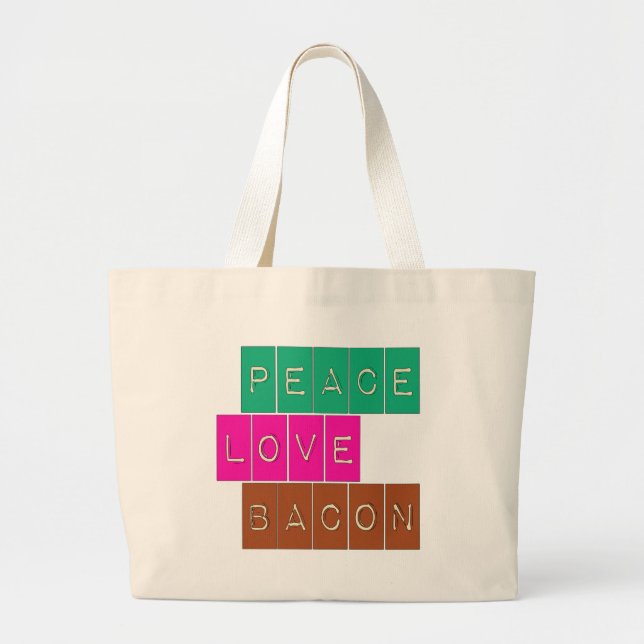 Peace Love Bacon Bright Colors Design Large Tote Bag (Front)