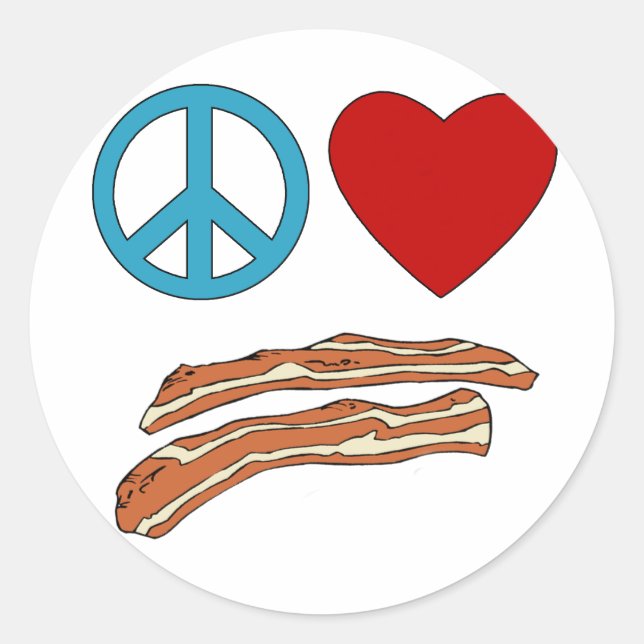 Peace Love Bacon Symbology Tshirt, Mug Classic Round Sticker (Front)