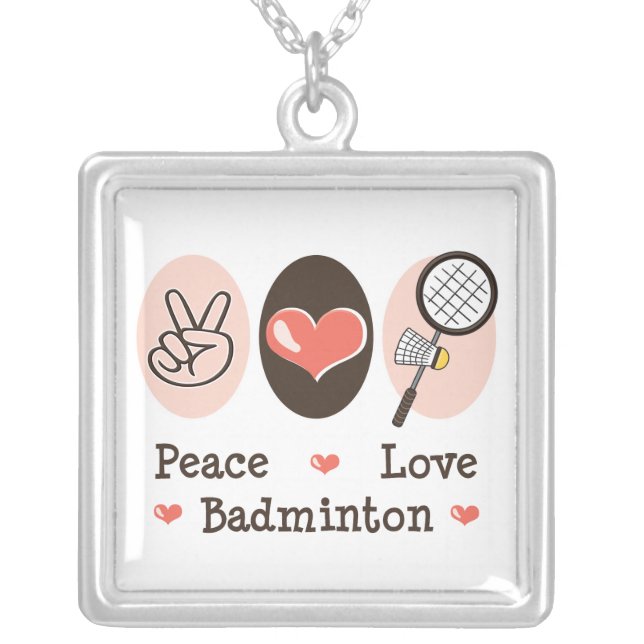 Peace Love Badminton Sterling Silver Necklace (Front)