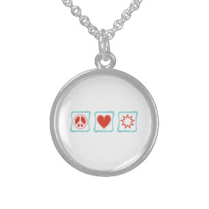 Peace Love Baha'i Heart and Nine Pointed Star Sterling Silver Necklace