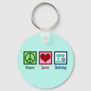 Peace Love Baking Cute Bakery Teal Stand Mixer Keychain