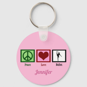 Peace Love Ballet Cute Pink Ballerina Monogram Keychain