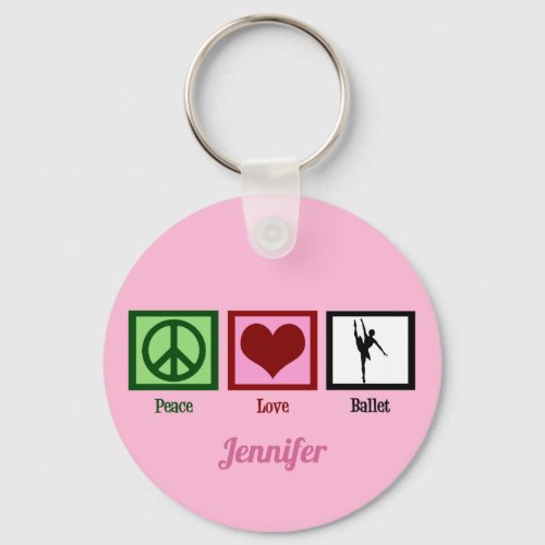 Peace Love Ballet Cute Pink Ballerina Monogram Keychain