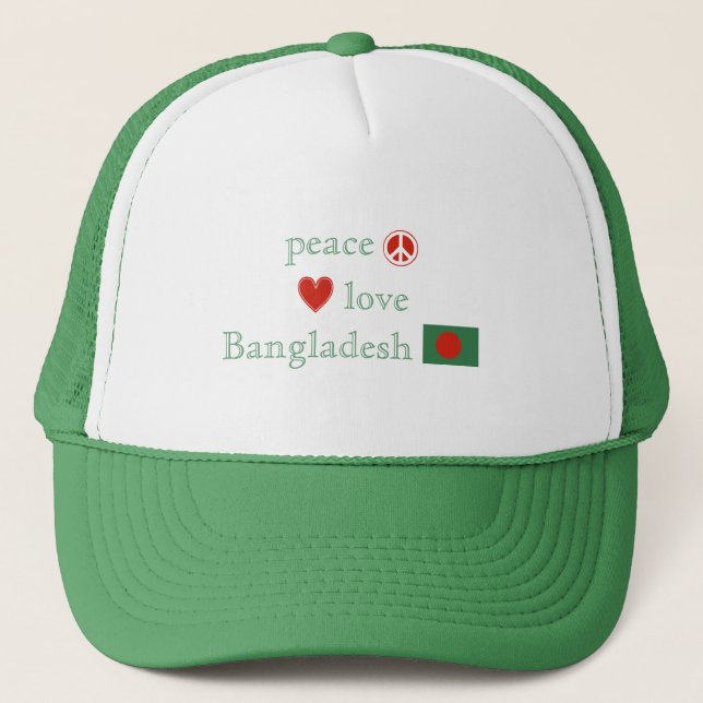 Peace Love Bangladesh Heart Bangladeshi Flag Trucker Hat (Front)