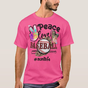 Peace Love Baseball Aunt Life Mom Grandma Leopard  T-Shirt