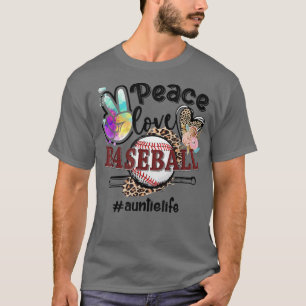 Peace Love Baseball Auntie Life Mom Grandma Leopar T-Shirt