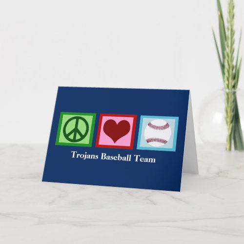 Peace Love Baseball Custom Team Blue Christmas Holiday Card