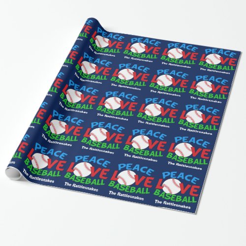 Peace Love Baseball Custom Team Christmas Wrapping Paper