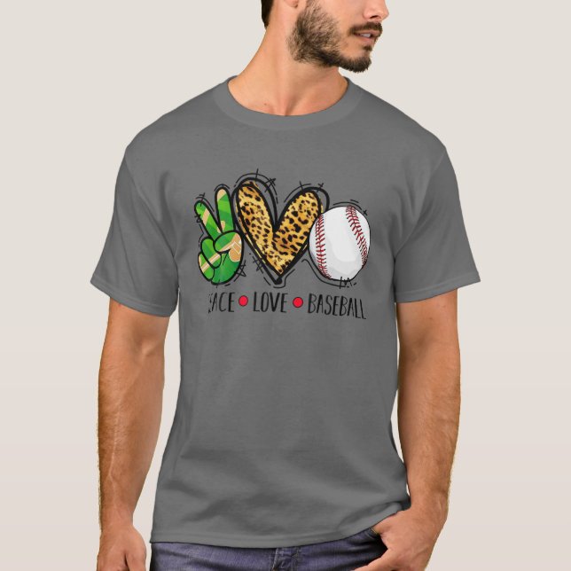 Peace Love Baseball Gift Sport Lovers Leopard Men T-Shirt (Front)