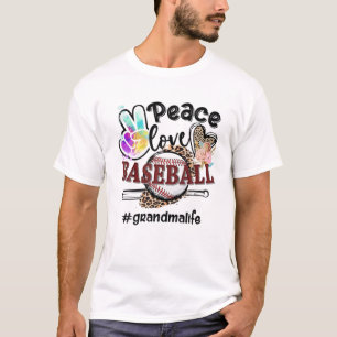 Peace Love Baseball Grandma Life Mom Grandma Leopa T-Shirt