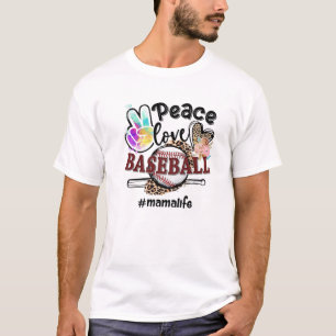 Peace Love Baseball Mama Life Mom Grandma Leopard T-Shirt