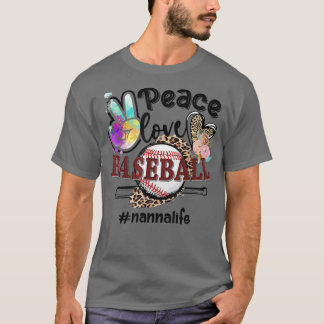Peace Love Baseball Nanna Life Mom Grandma Leopard T-Shirt