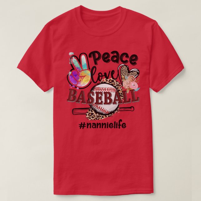 Peace Love Baseball Nannie Life Mom Grandma Leopar T-Shirt (Design Front)