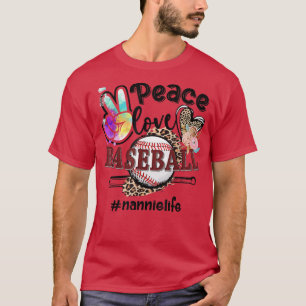 Peace Love Baseball Nannie Life Mom Grandma Leopar T-Shirt