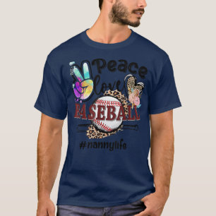 Peace Love Baseball Nanny Life Mom Grandma Leopard T-Shirt