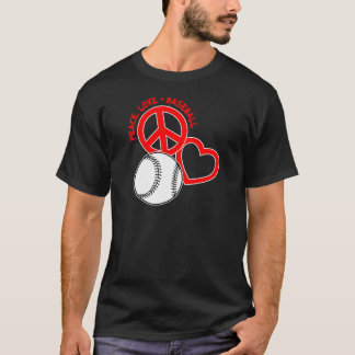 Peace-Love-Baseball, on black red T-Shirt