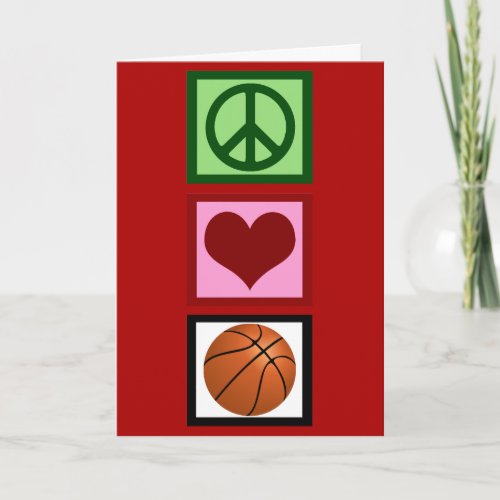 Peace Love Basketball Cute Red Holiday Card