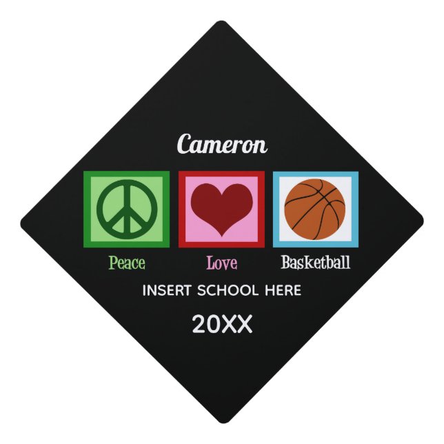 Peace Love Basketball Graduation Cap Topper (Front)