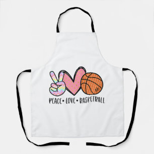 Peace Love Basketball Heart for Women Teens Tween Apron
