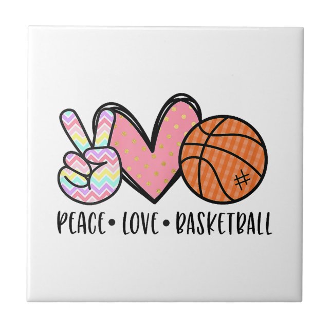 Peace Love Basketball Heart for Women Teens Tween  Ceramic Tile (Front)