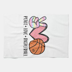 Peace Love Basketball Heart for Women Teens Tween Kitchen Towel